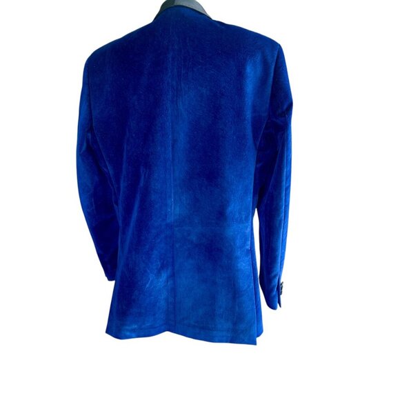 Tazio Italy Blue Textured Velvet Black Shawl Collar Formal Blazer Size 46L - Picture 2 of 11